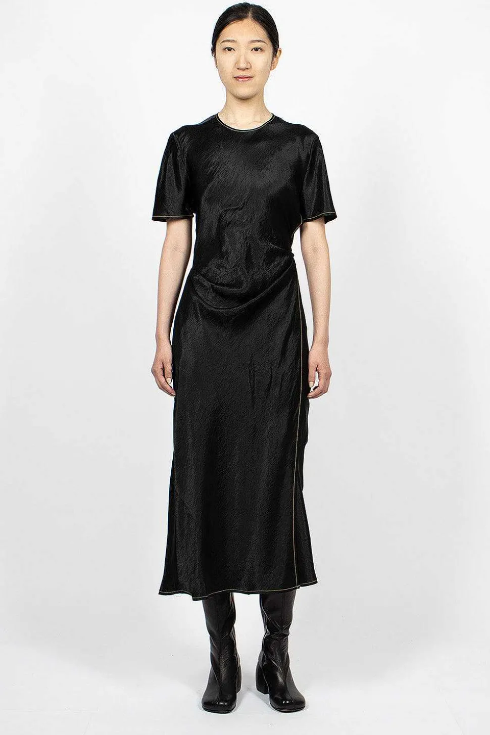 Satin Wrap Dress Black