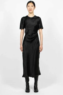 Satin Wrap Dress Black