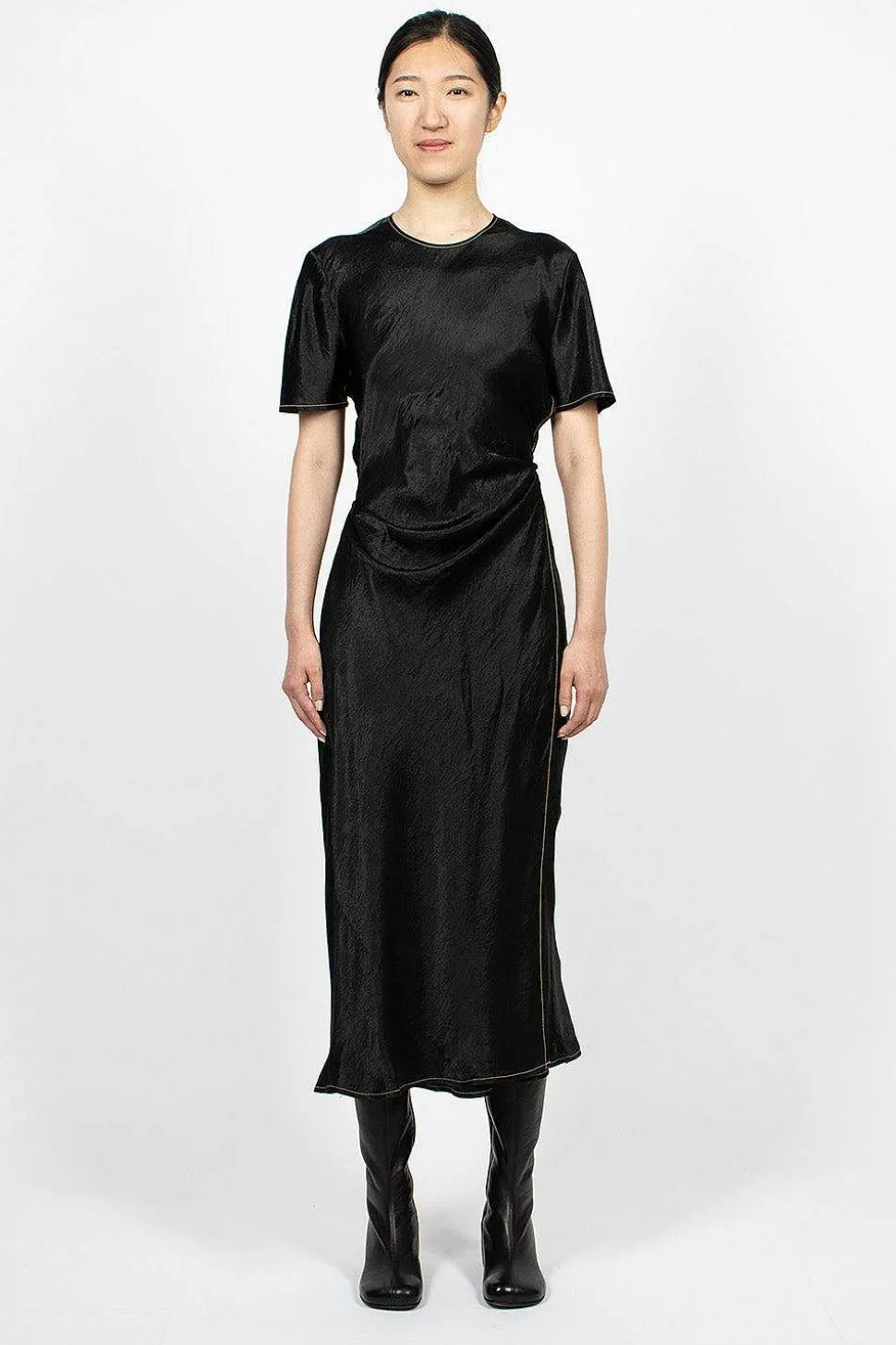 Satin Wrap Dress Black