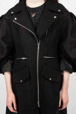Sculpted Biker Detail Coat Black