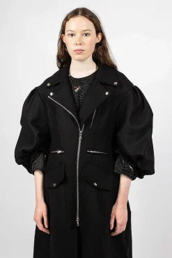 Sculpted Biker Detail Coat Black