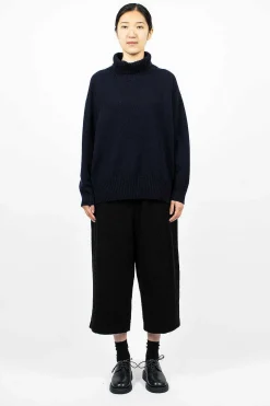 Side Slit Pullover Turtleneck Navy