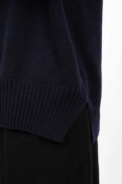 Side Slit Pullover Turtleneck Navy