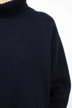 Side Slit Pullover Turtleneck Navy