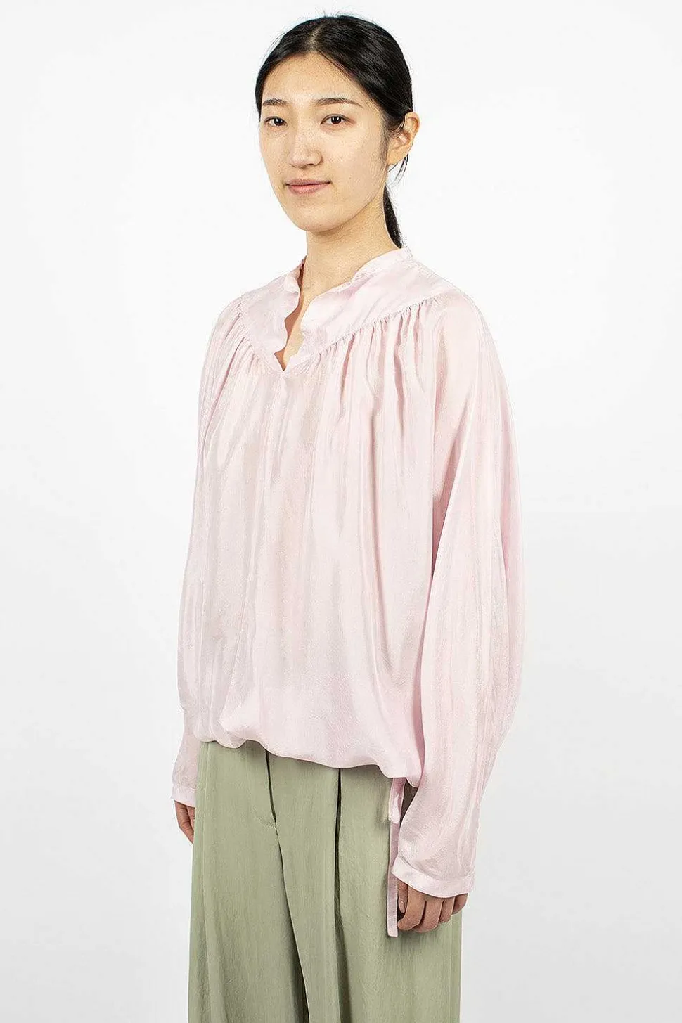 Silk Drawstring Blouse Blush
