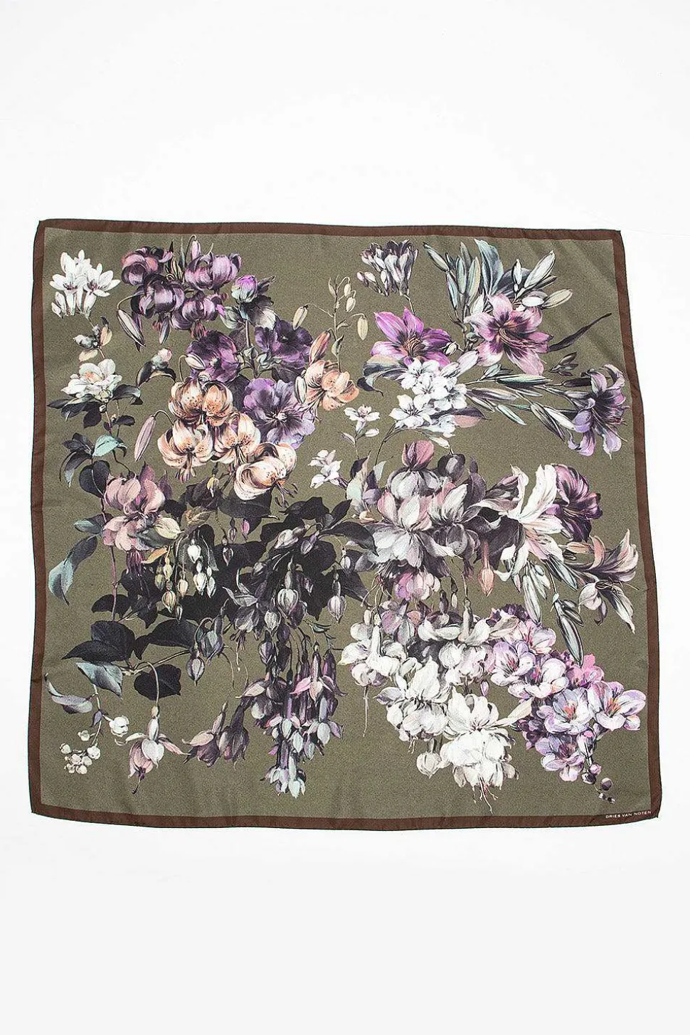 Silk Scarf Khaki Floral