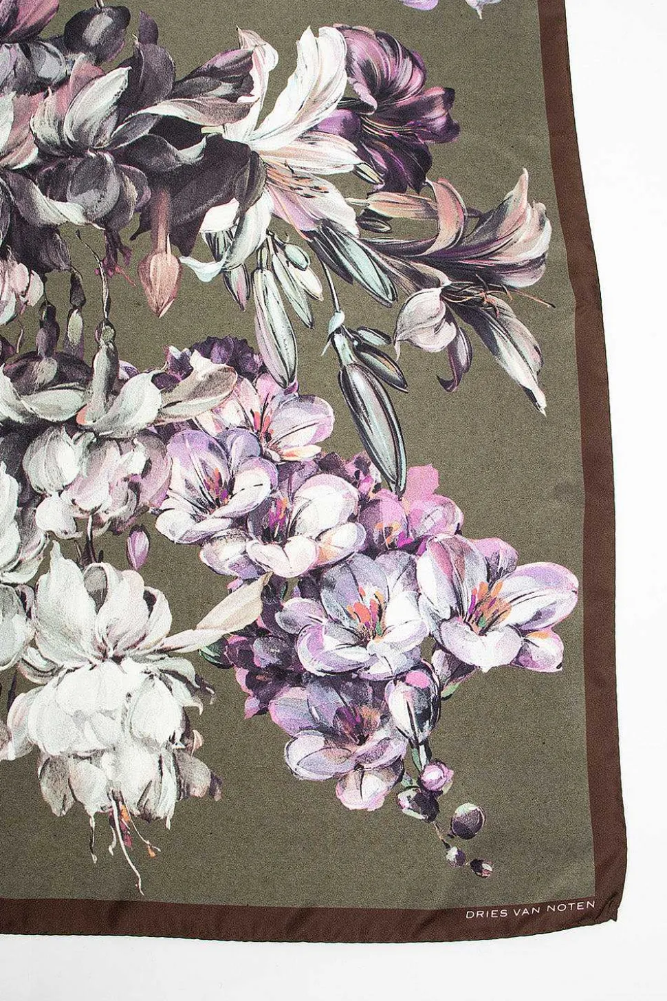 Silk Scarf Khaki Floral