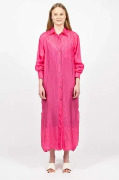 Silk Shirt Dress Fuchsia