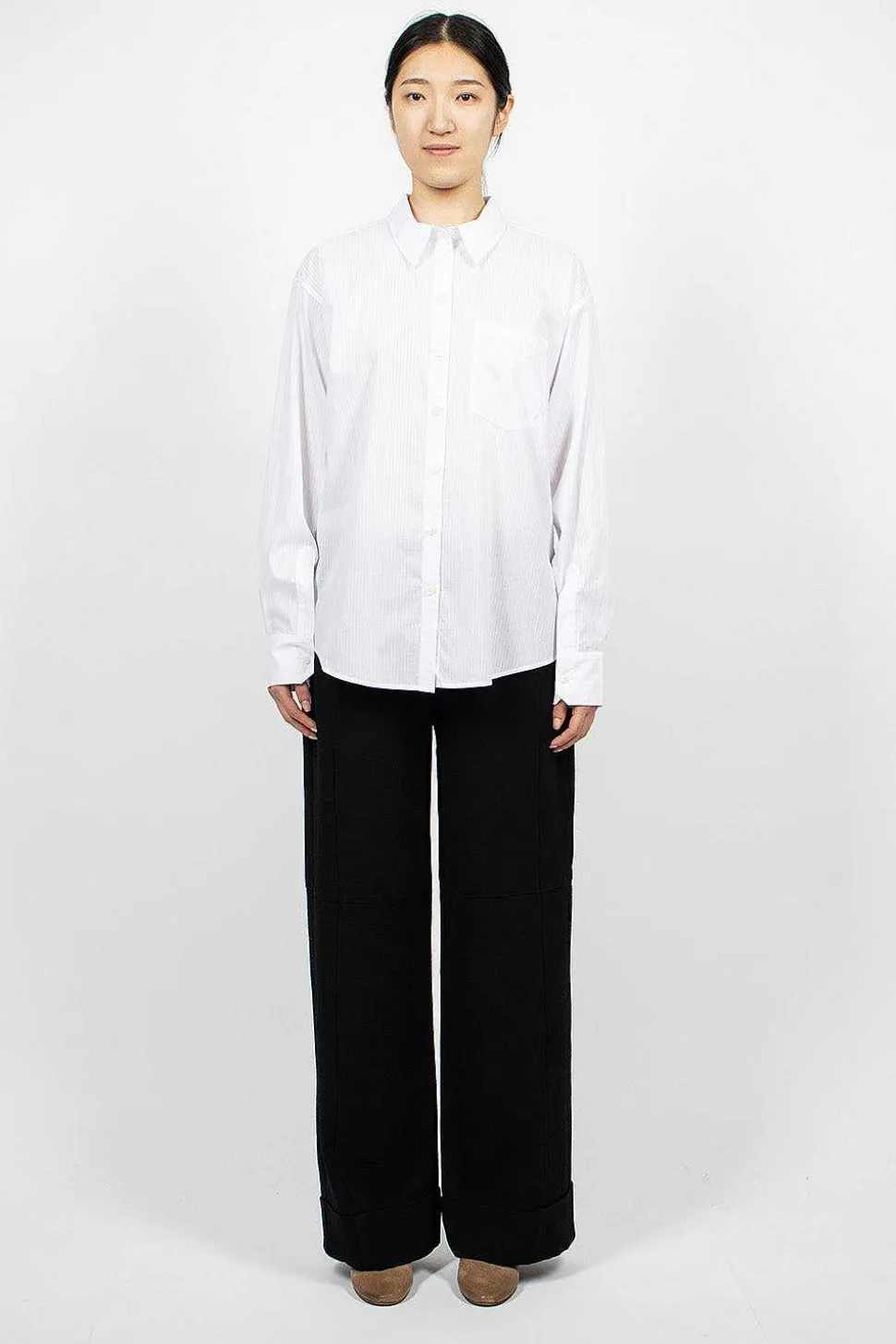 Striped Button-Up Shirt White