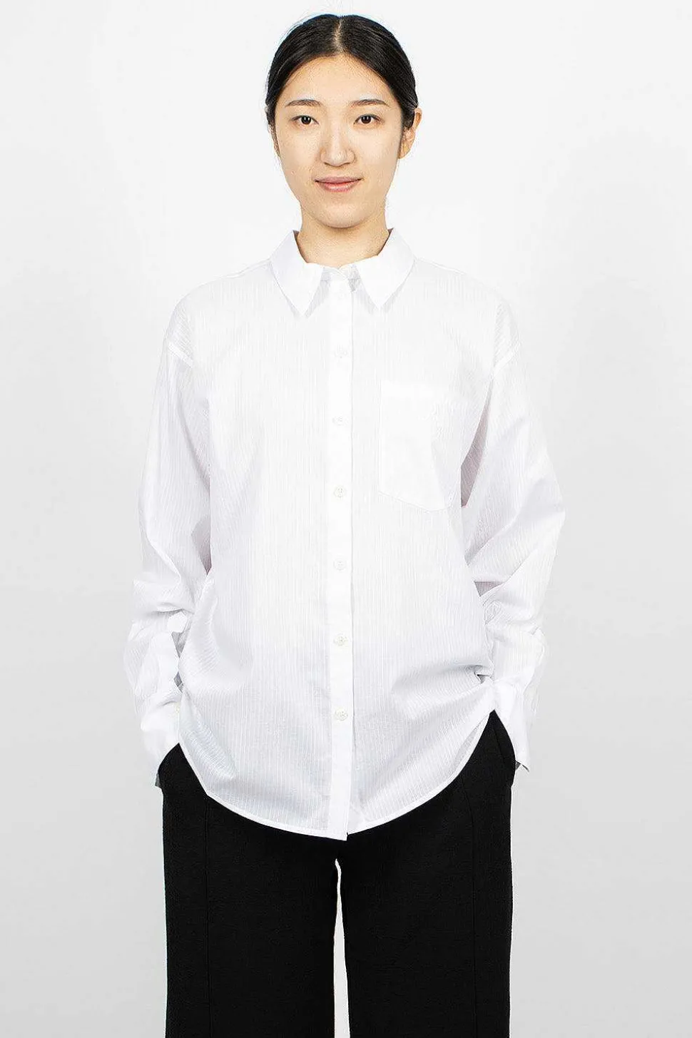 Striped Button-Up Shirt White