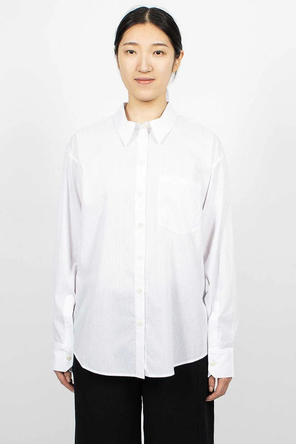 Striped Button-Up Shirt White