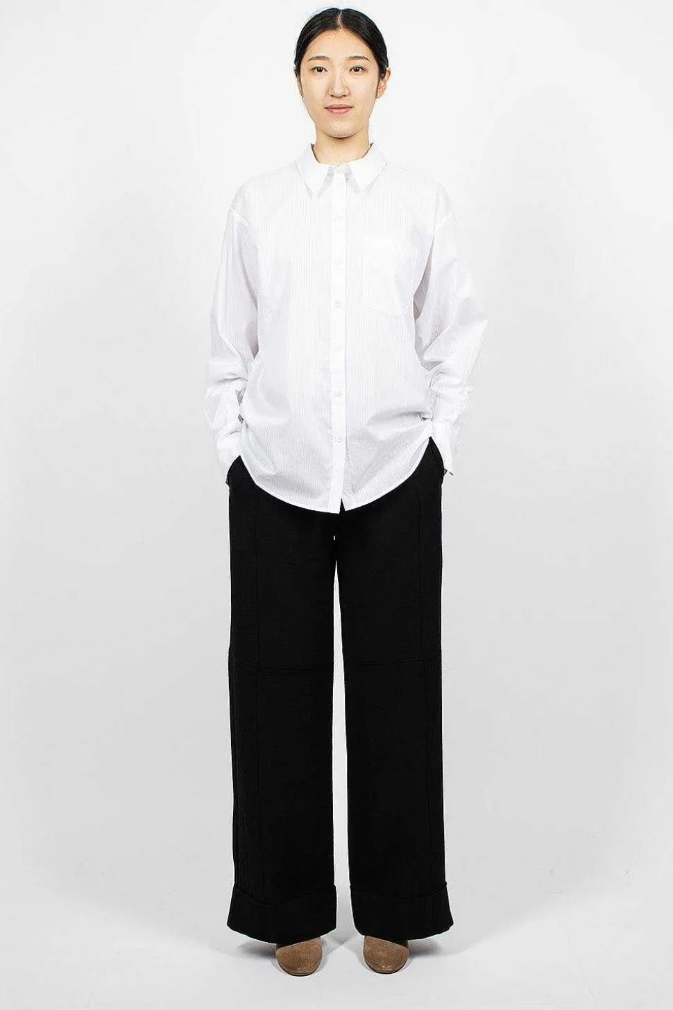 Striped Button-Up Shirt White