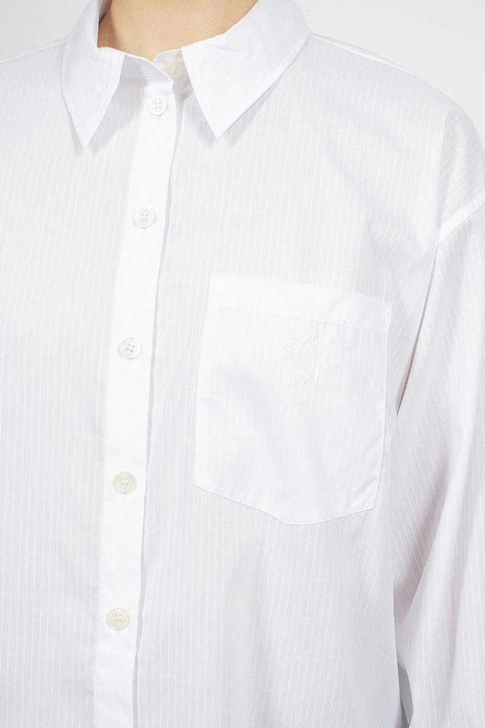 Striped Button-Up Shirt White