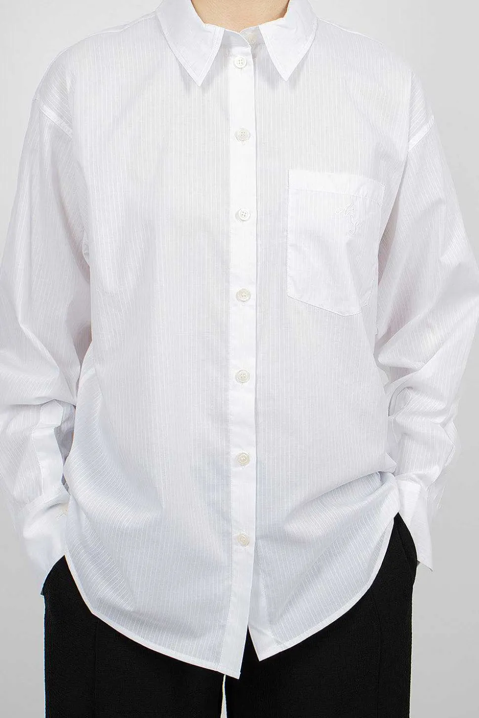 Striped Button-Up Shirt White