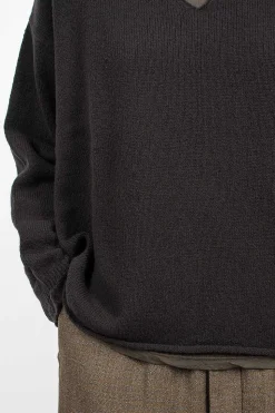 V Neck Pullover Brown/Black