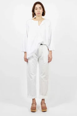 Washed Cotton Straight Leg Pant White