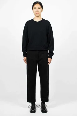 Worn Linen Cotton Drill Trouser Black