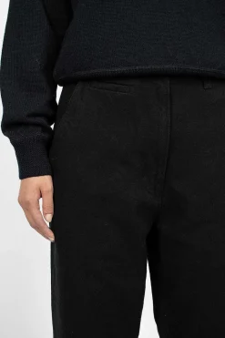 Worn Linen Cotton Drill Trouser Black