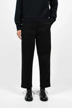 Worn Linen Cotton Drill Trouser Black