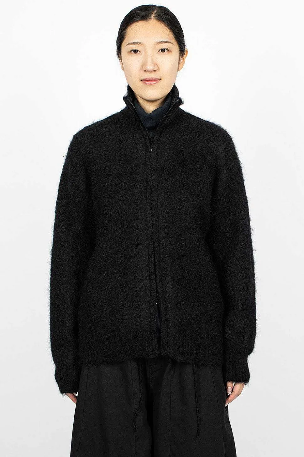 Zipped Mohair Cardigan Black