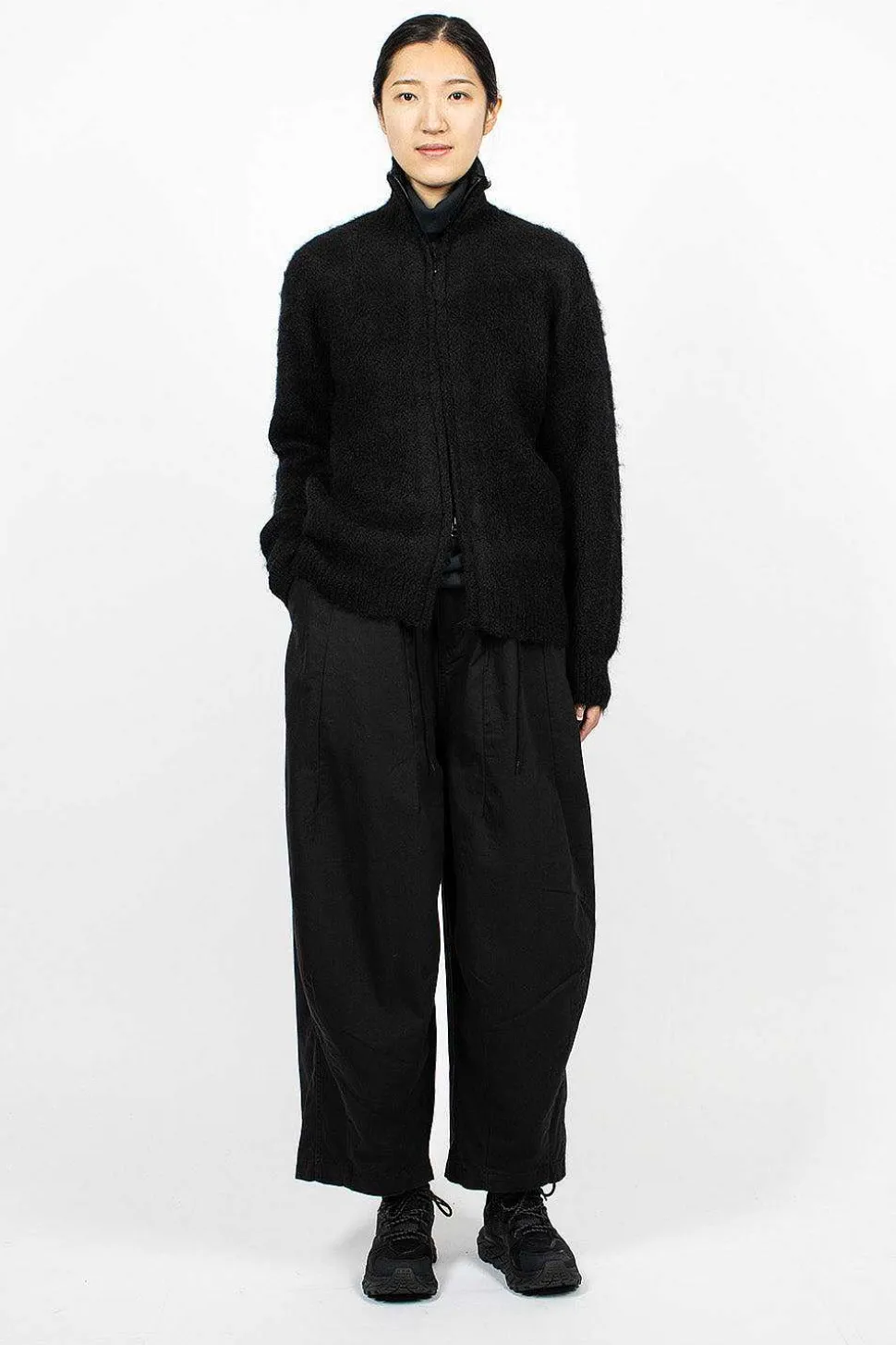Zipped Mohair Cardigan Black